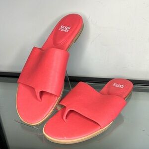 Eileen Fisher Kore Tumbled Leather Hot Pink Thong Slide Sandals 8 1/2 LIKE new